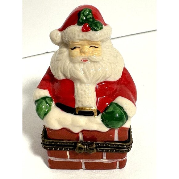 Santa Claus Chimney Hinged Trinket Box w/Bell Trinket Christmas - Picture 3 of 6